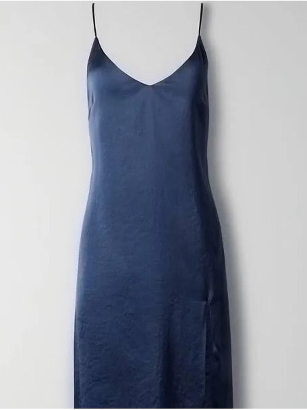 Aritzia Navy Satin Slip Midi Dress with Spaghetti Straps
